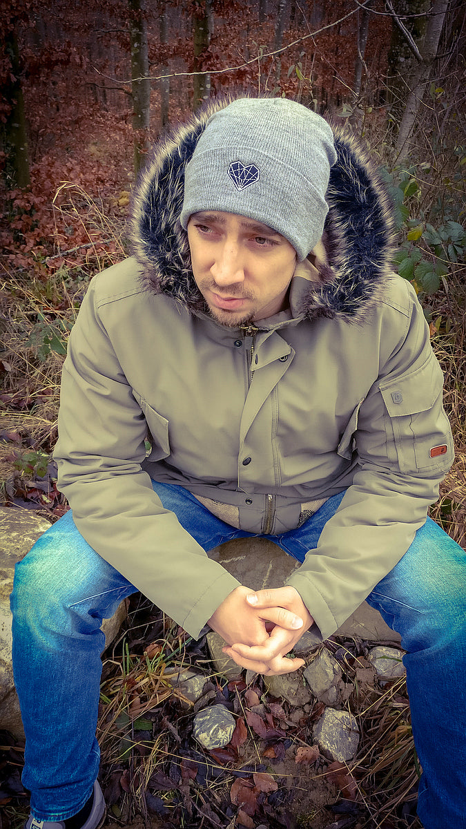 Diamond Heart Beanie - Grey