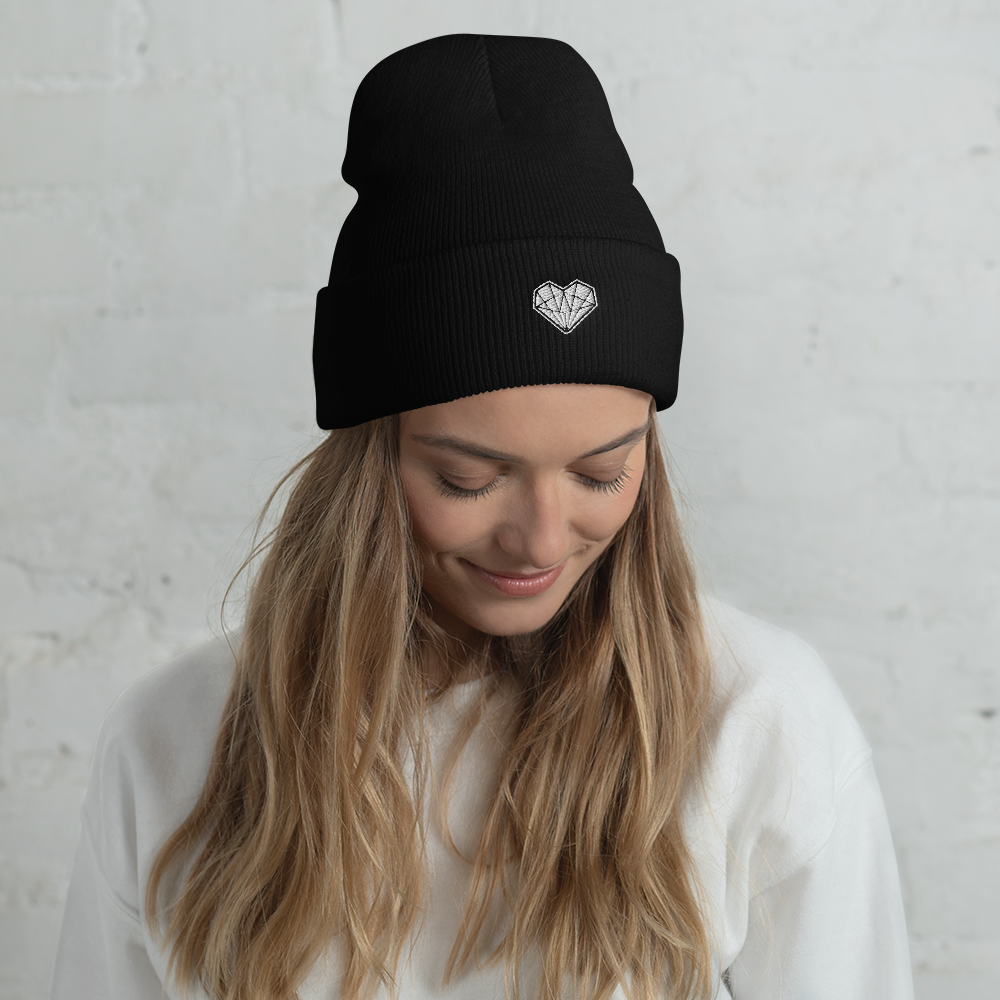 Diamond Heart Beanie - Black