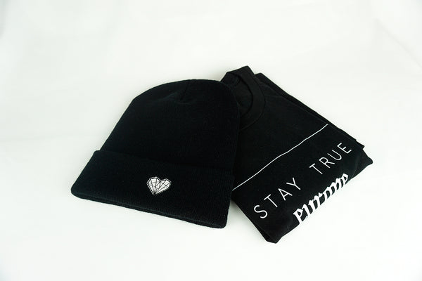 Diamond Heart Beanie - Black